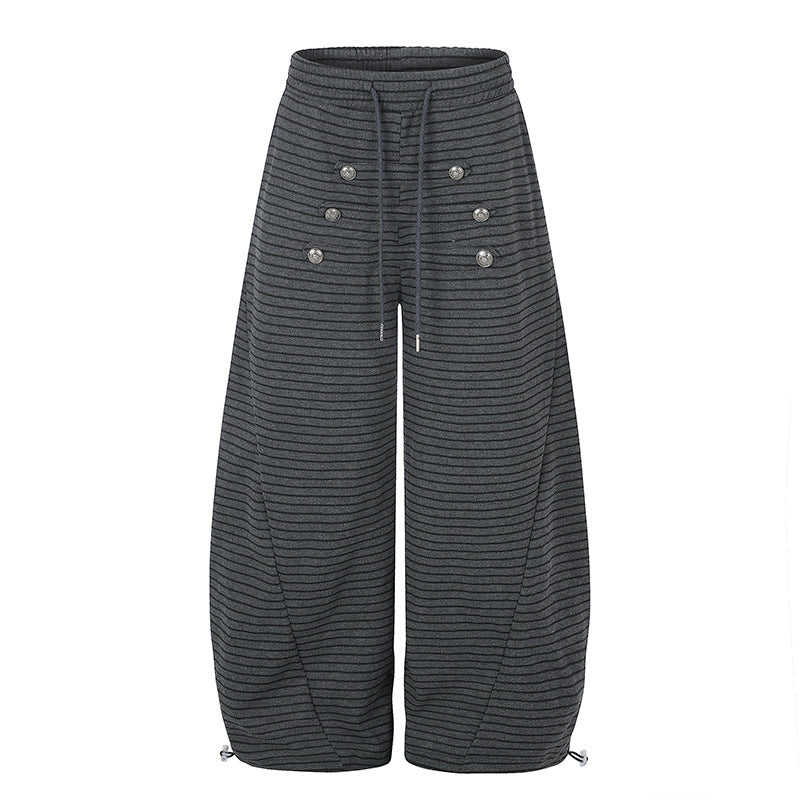 Women's Wide Palazzo Culotte Sweatpants with Drawstring Waistband and Decorative Button Placket Chichicherry