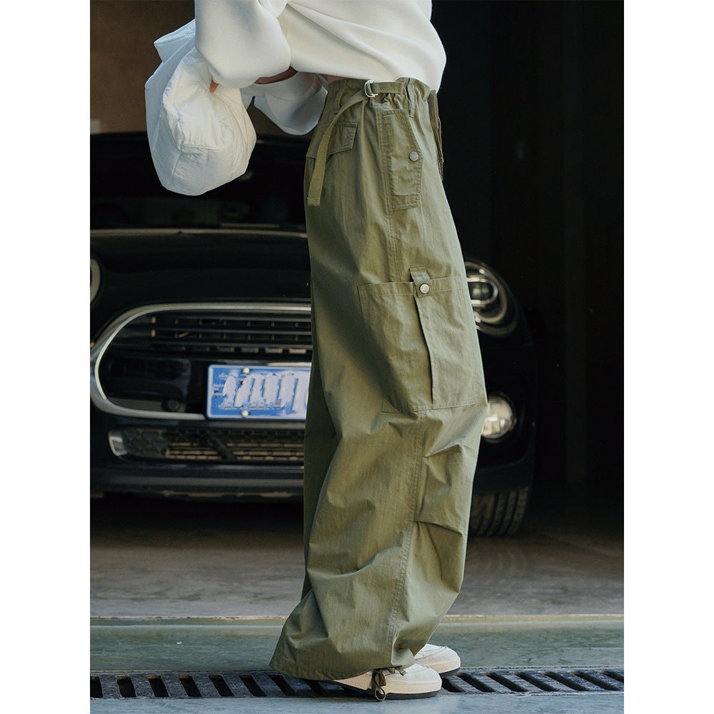 Women Wide High-Waist Cargo-Balloon Pants with Paperbag Waist and Multifunctional Pockets Chichicherry