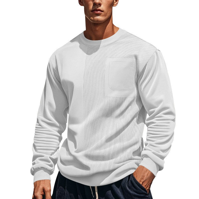Men's Long Sleeve Textured Sweatshirt with Chest Pocket and Rib Detail Chichicherry