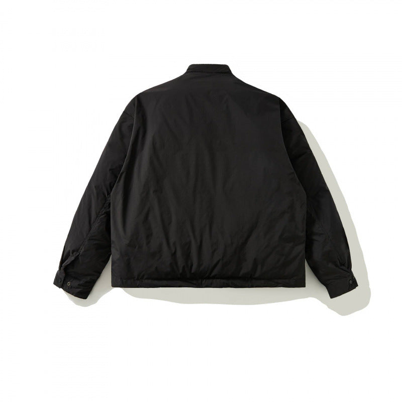 Unisex Boxy padded short jacket with stand-up collar and concealed snap button placket Chichicherry