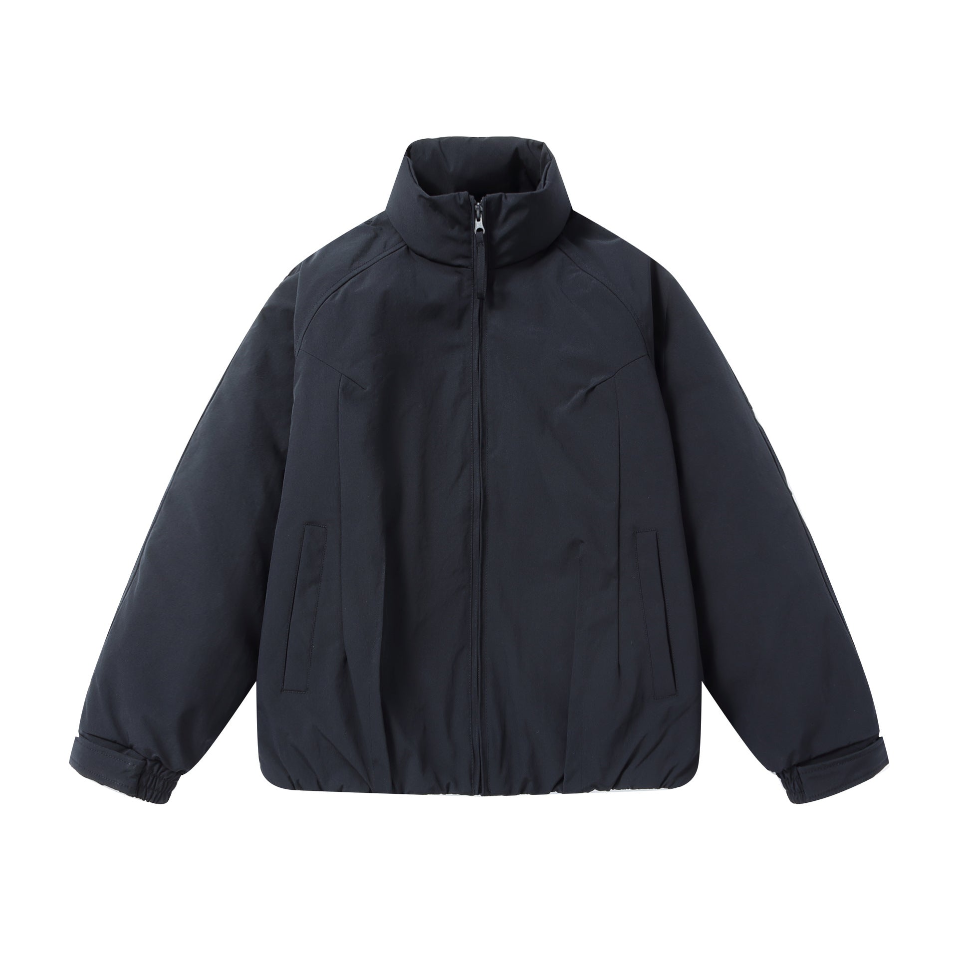 Men's short puffer jacket with protective stand-up collar, concealed zipper, and elastic hem Chichicherry