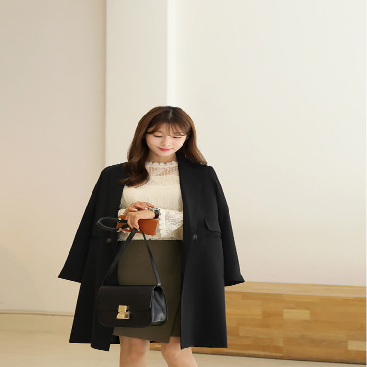 Women's Knee-Length Single-Breasted Wool Blend Long Coat in Minimalist Tailoring Chichicherry