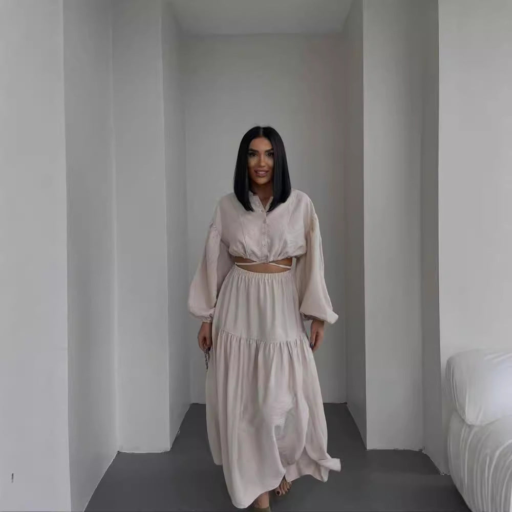 Damen Zweiteiliges Boho-Set mit Cropped-Bluse und Maxirock mit Schlitz Chichicherry