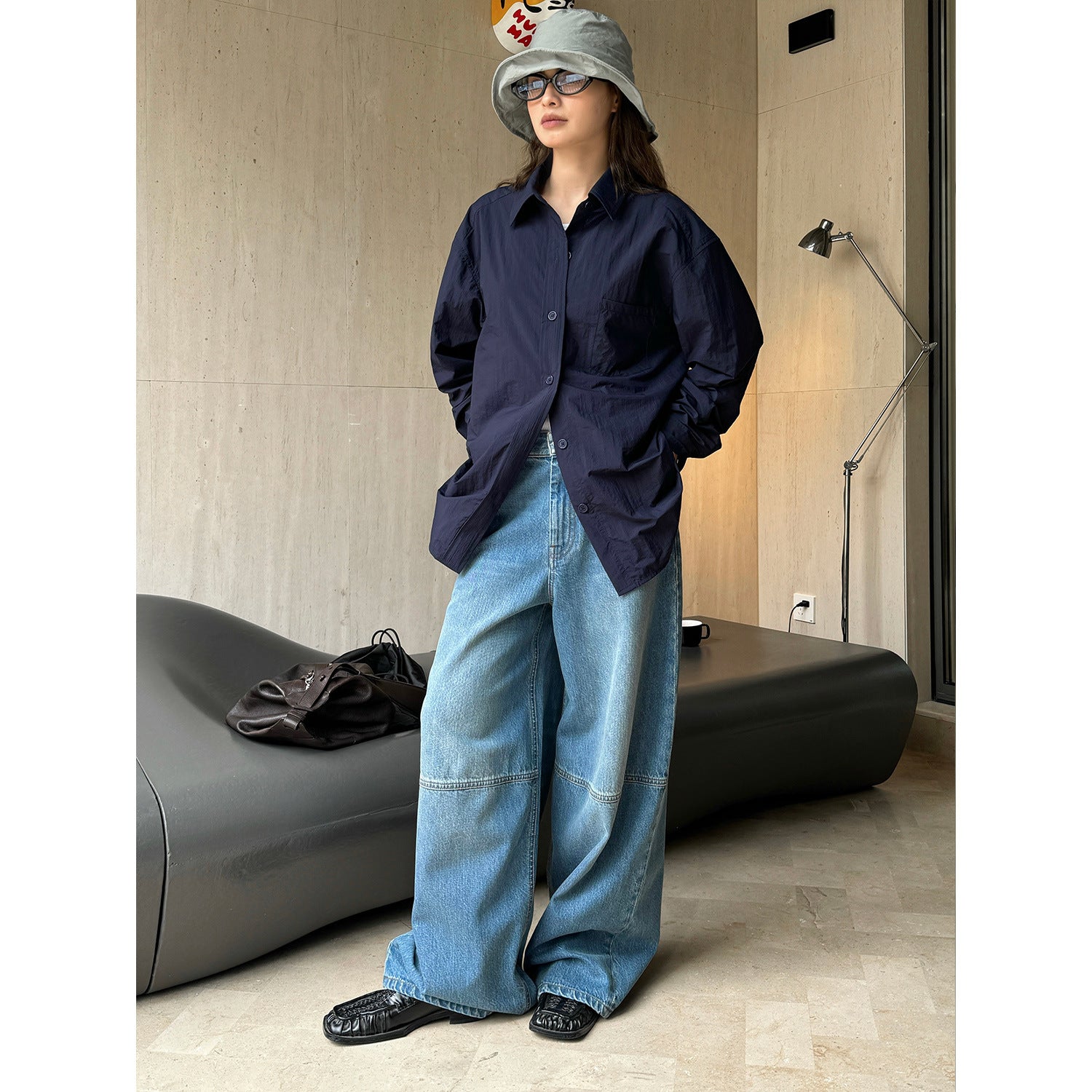 Women's Oversized Lightweight Cotton Shirt with Dropped Shoulder and Chest Pocket Chichicherry