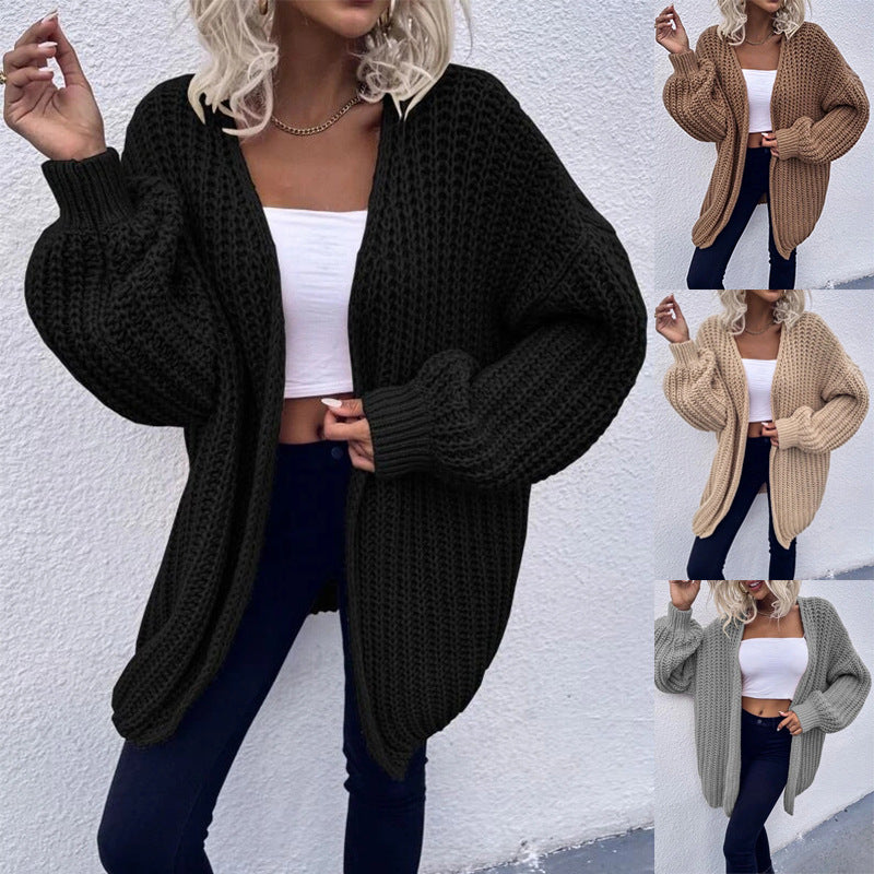 Women's Cozy Cardigan in Cocoon Cut with Extra Long Sleeve Cuffs and Open Front Chichicherry