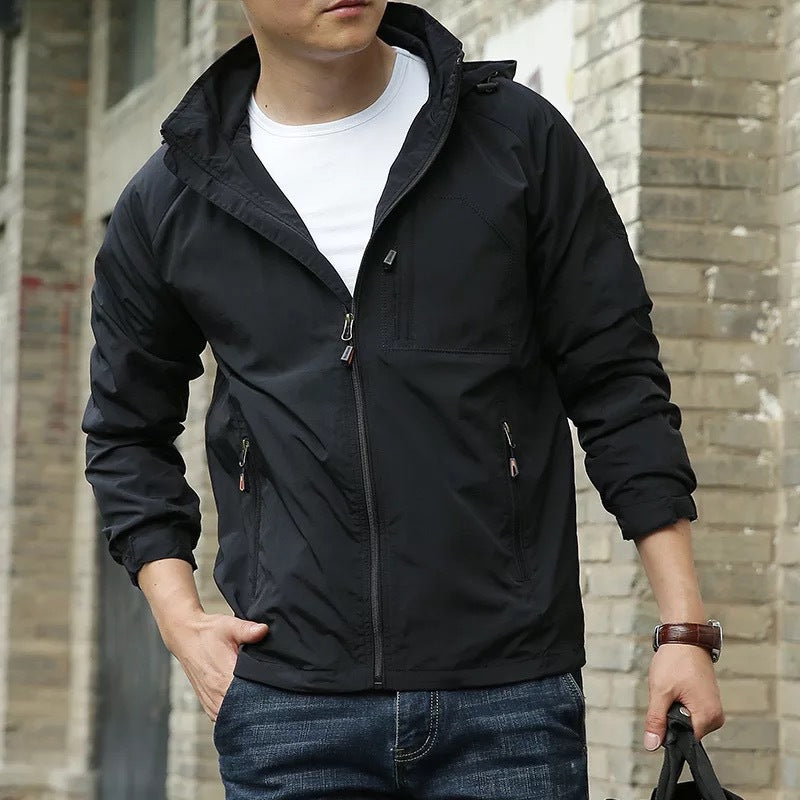 Men's lightweight windproof shell hoodie with mesh lining, hood, and adjustable hem Chichicherry