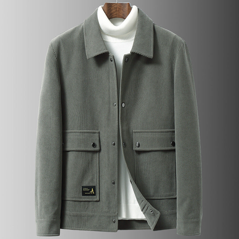 Men's cord jacket with utility pockets and snap button closure Chichicherry