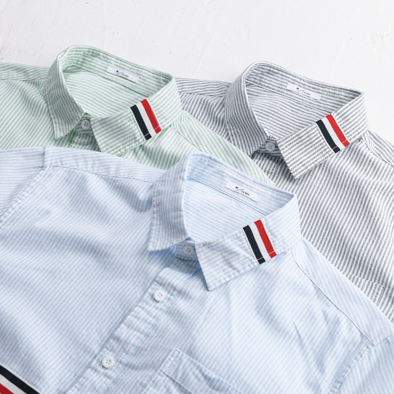 Men Striped Overshirt made of cotton blend with chest pocket and sporty contrast tape Chichicherry