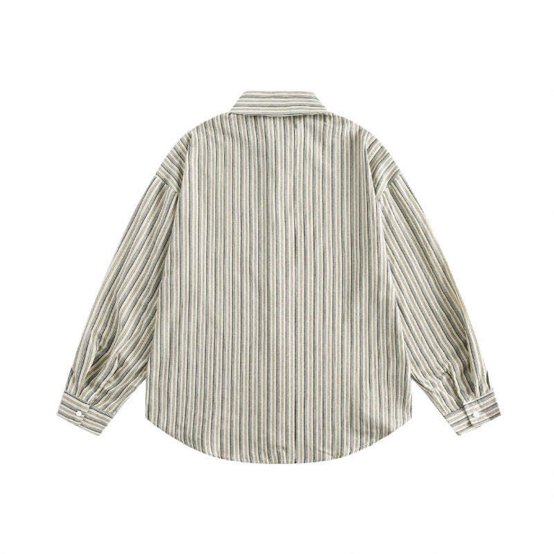 Unisex Oversized Shirt in Striped Relaxed Fit with Chest Pocket and Curved Hem Chichicherry