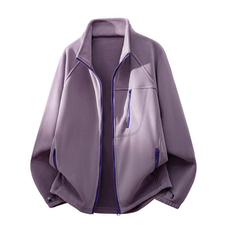 Men's fleece jacket with high stand-up collar, multiple zip pockets, and ergonomic raglan cut Chichicherry