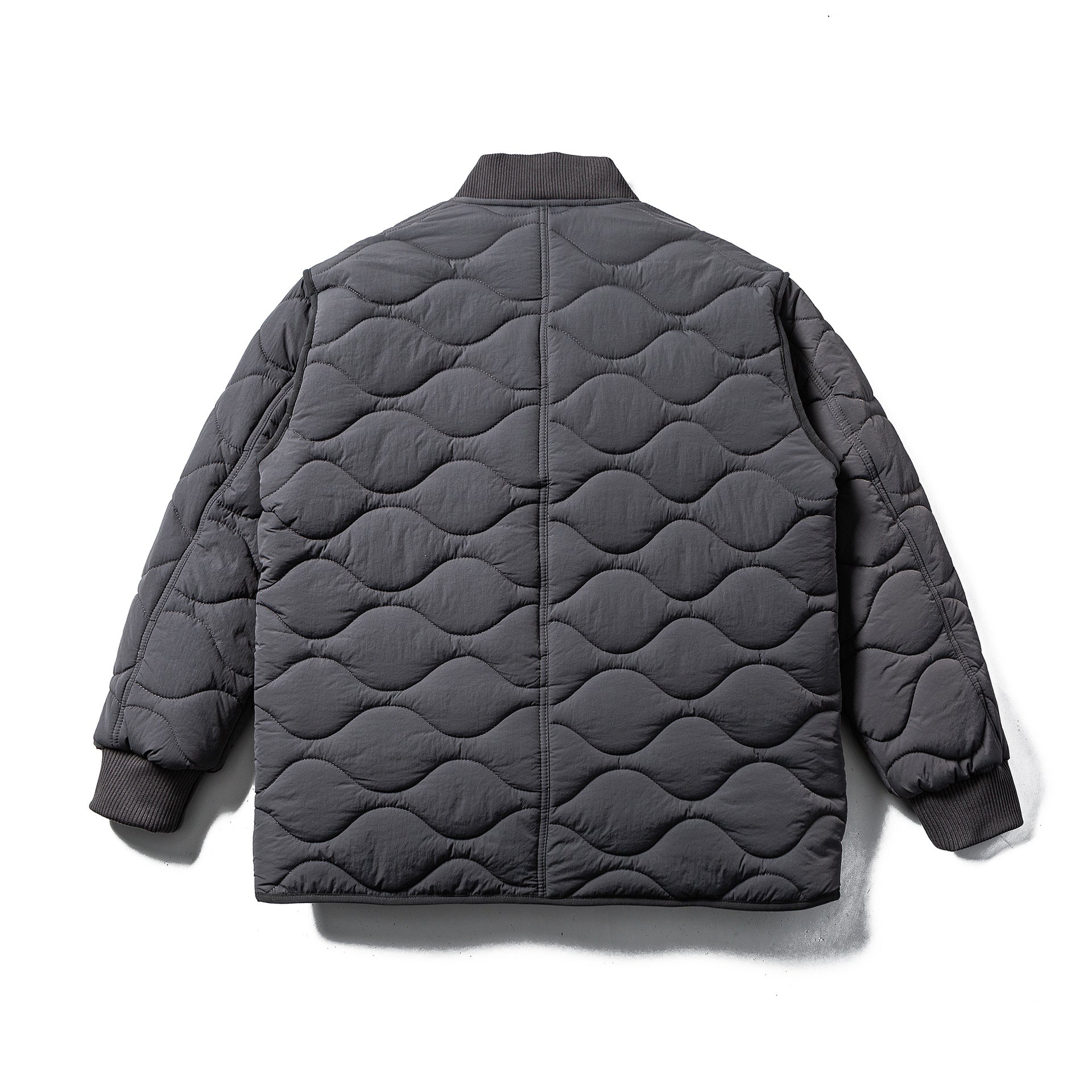 Men's Quilted Boxy Blouson with Wave Quilting and Leather Piping Chichicherry