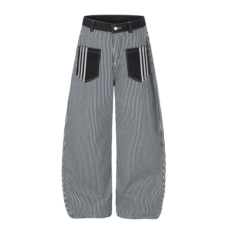 Women Wide Striped Palazzo Culotte with High Waist, Belt Loops and Applied Contrast Pockets Chichicherry