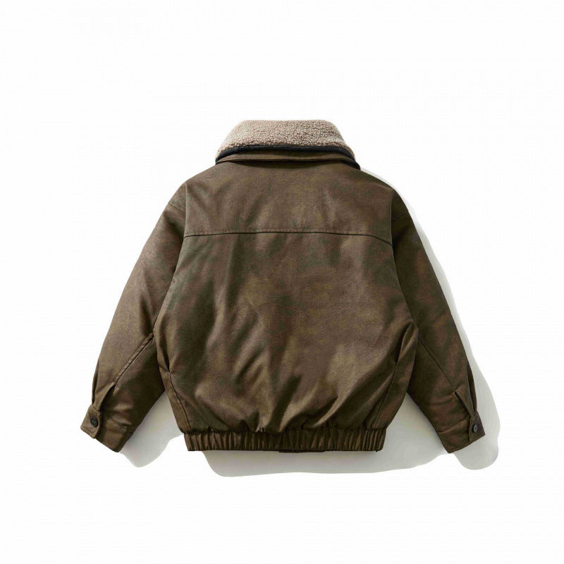 Men's short-cut pilot jacket with teddy collar, padded lining, and elastic hem Chichicherry