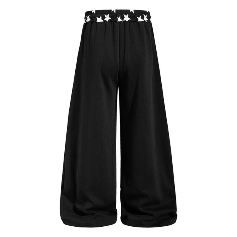 Women's extra wide palazzo sweatpants with comfort waistband, drawstring and star appliqué Chichicherry