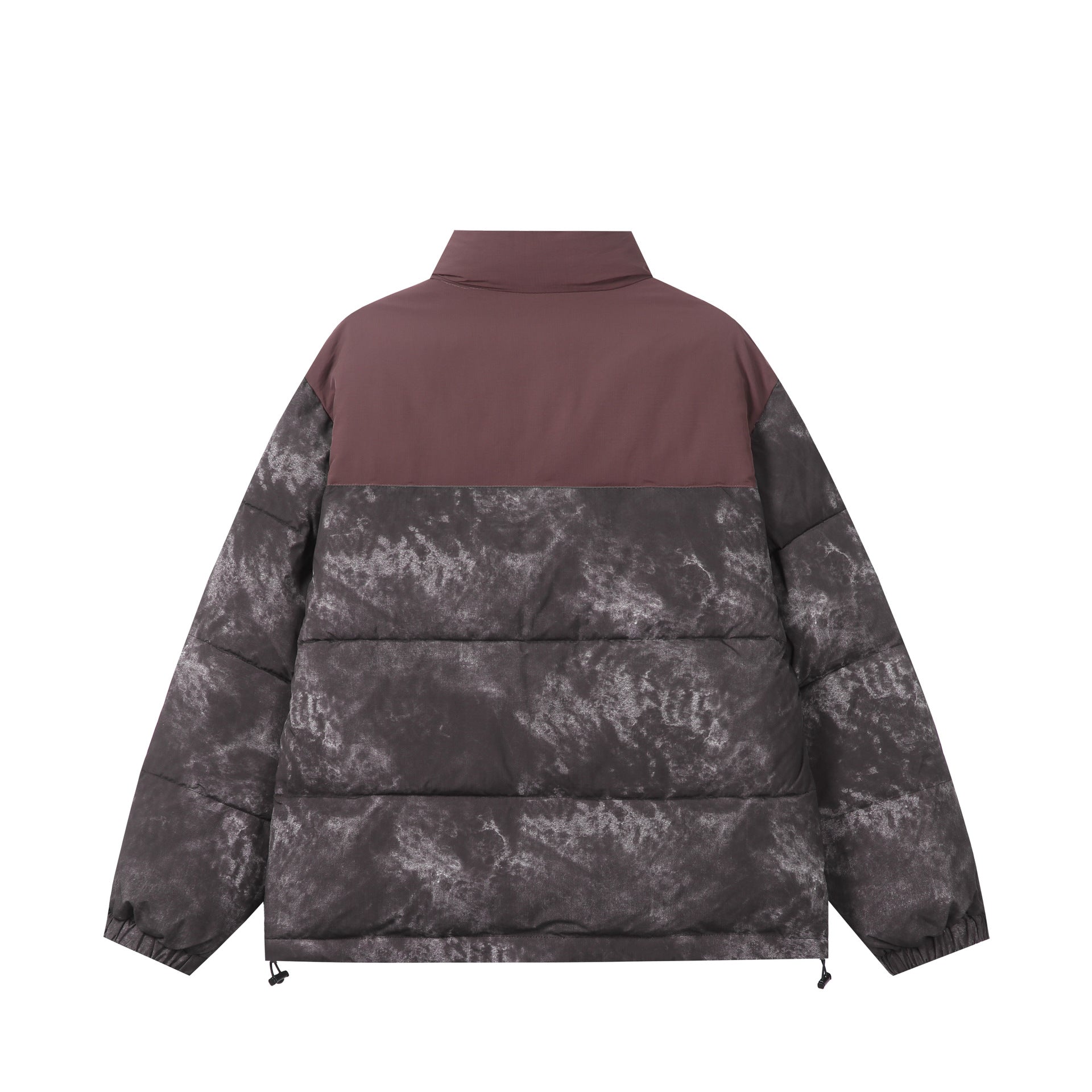 Unisex Padded Boxy Insulated Jacket with Marble Effect and High Stand-Up Collar Chichicherry