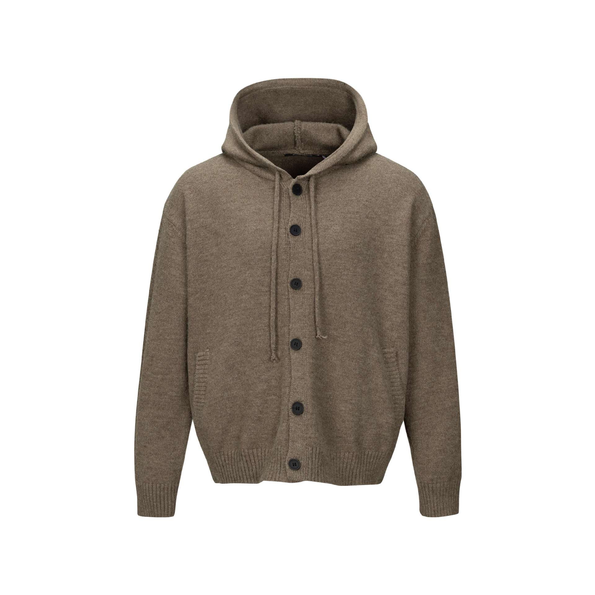 Unisex hooded cardigan with button placket, brushed knit texture and ribbed cuffs Chichicherry