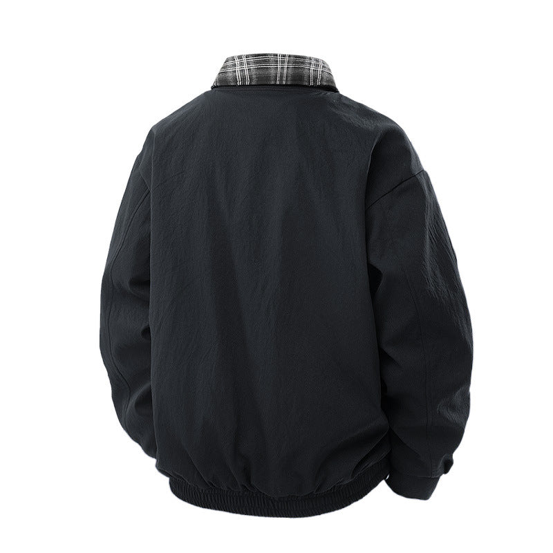 Men's Casual Layering Transitional Jacket with Checked Lining and Zipper Chichicherry
