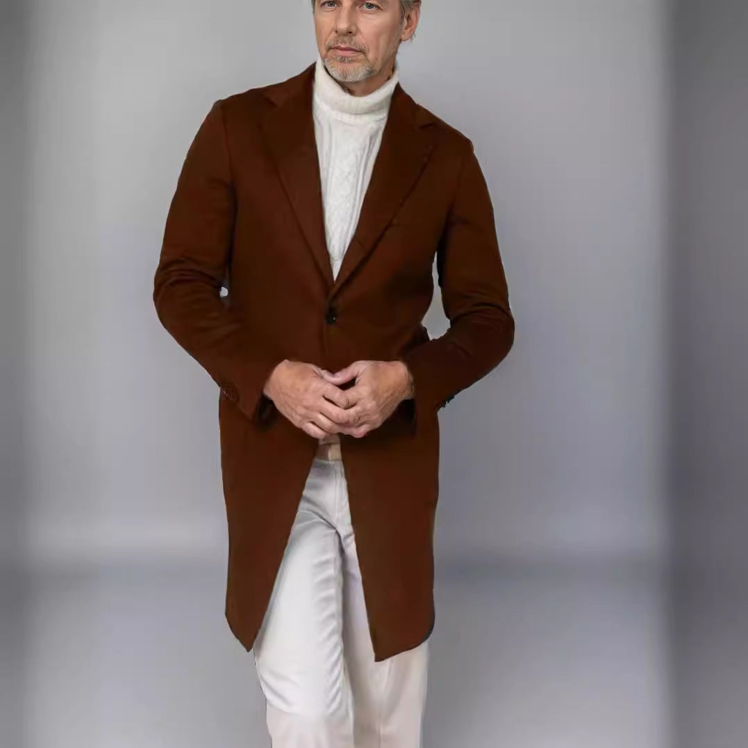 Men's Long Cut Single-Breasted Coat with Slim Silhouette Chichicherry