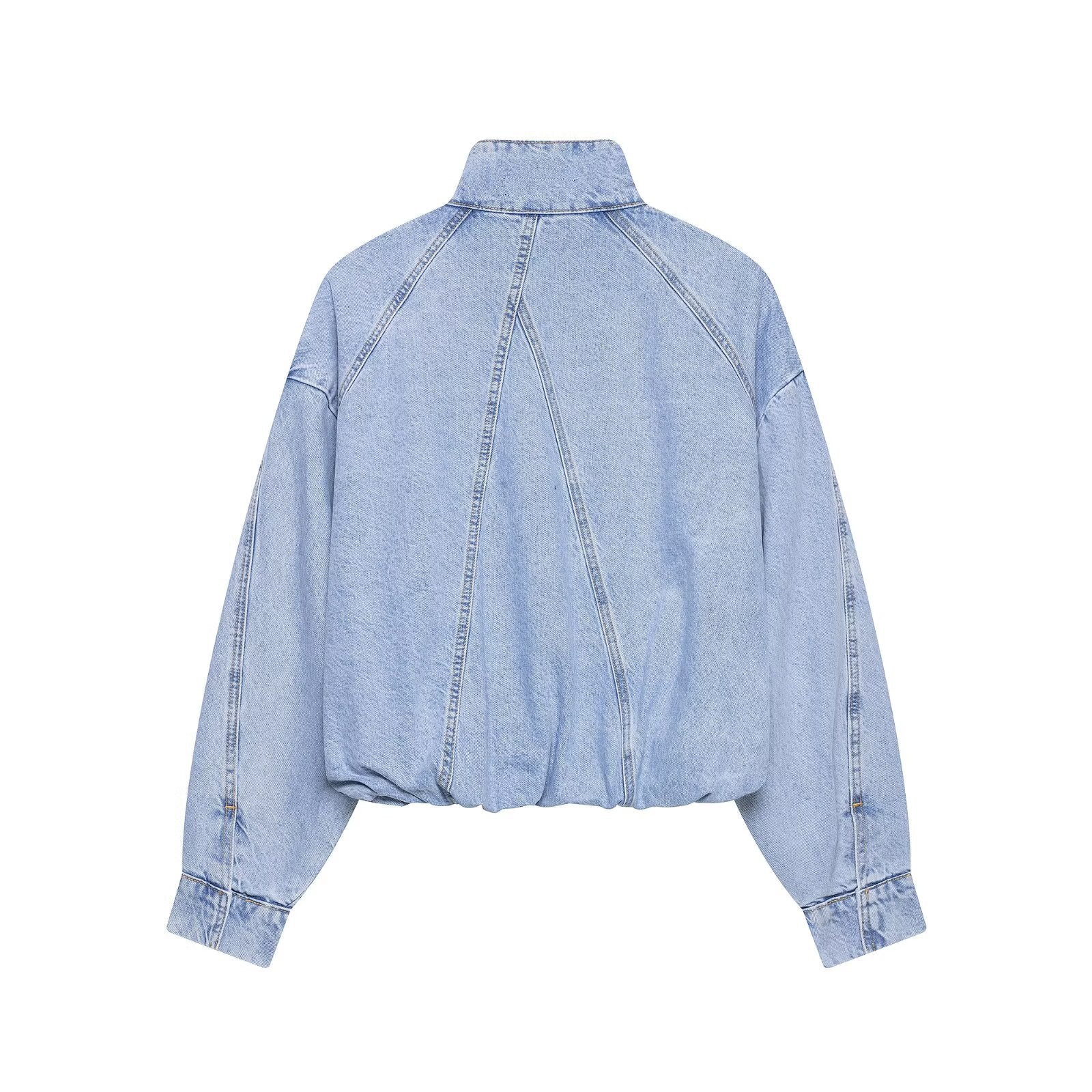 Women's Oversize Denim Blouson with high standing collar and elastic hem Chichicherry