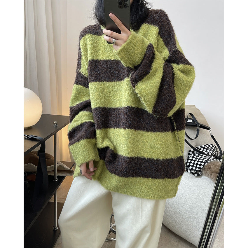Women Cozy Oversized Knit Dress with Boucle Structure and Round Neckline Chichicherry