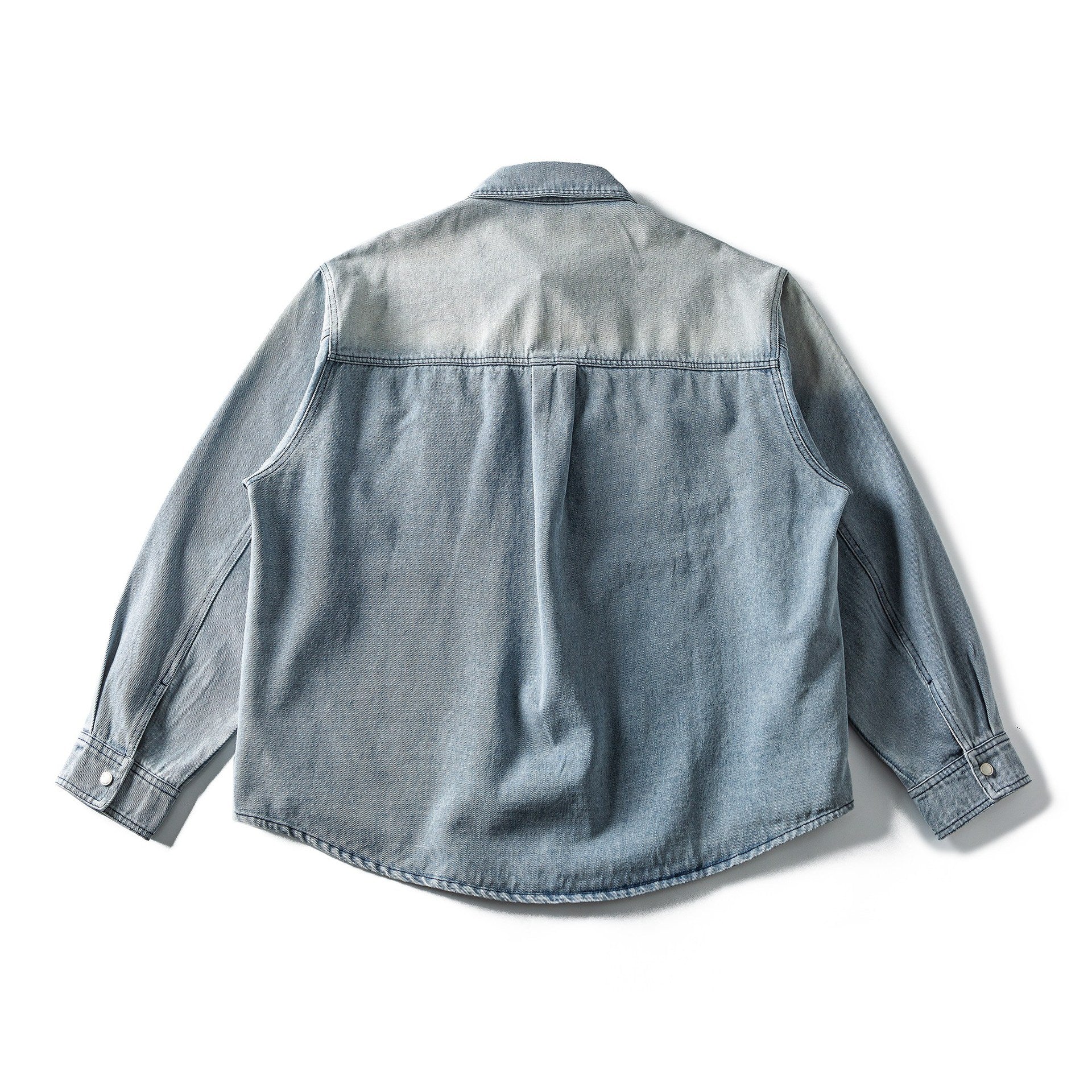 Women's Wide Denim Jacket in Oversized Cut with Snap Button Placket, Western Chest Pockets and Rounded Hem Chichicherry