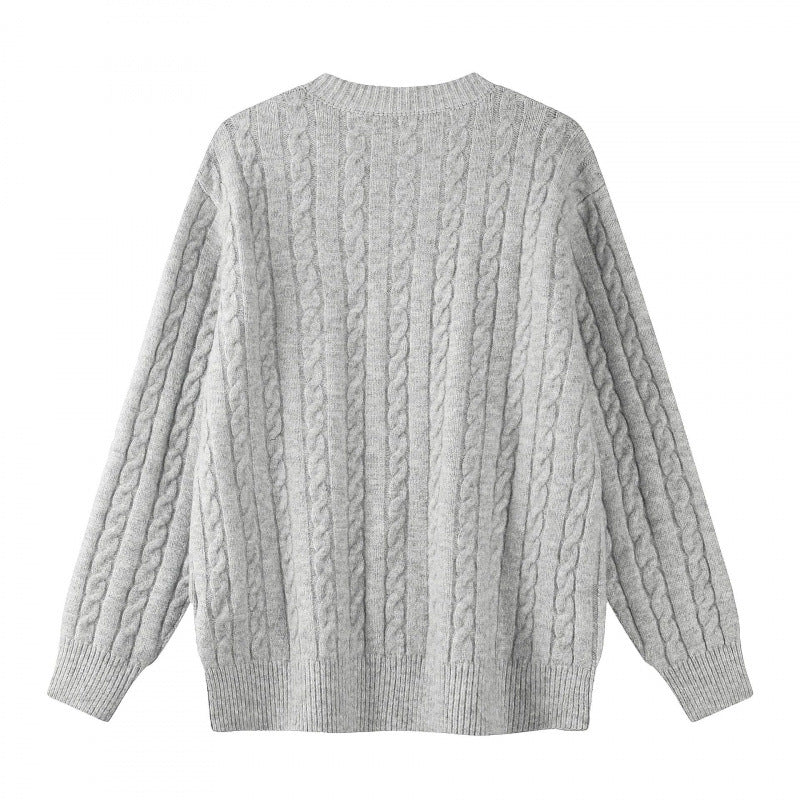 Women's Chunky Knit Cable Knit Cardigan with Button Placket and Round Neck Chichicherry