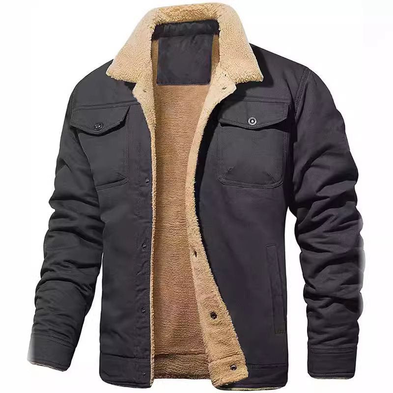 Men's Sherpa-lined canvas trucker jacket with teddy fur lining and shirt collar Chichicherry