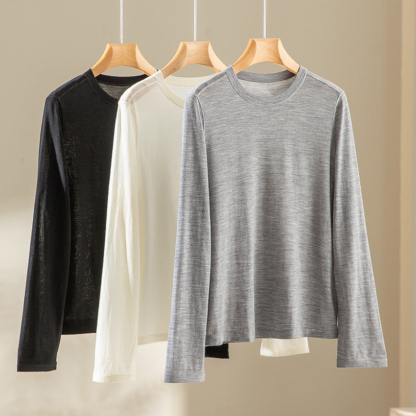 Women Fine Knit Long Sleeve Shirt with Round Neckline and Light Jersey Quality Chichicherry