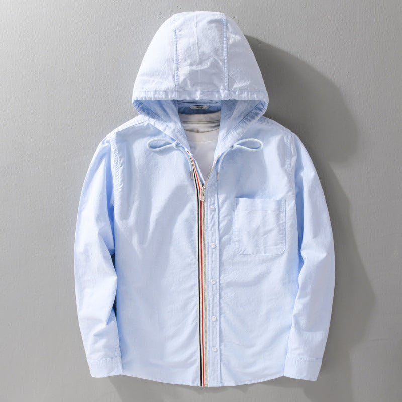 Men's Lightweight Hooded Shirt made of Cotton Blend with Long Zipper Placket and Chest Pocket Chichicherry
