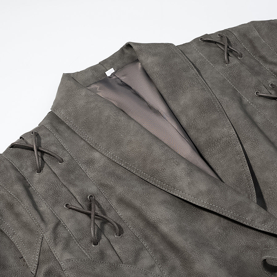Women's short jacket in velour look with wrap belt and lacing detail Chichicherry