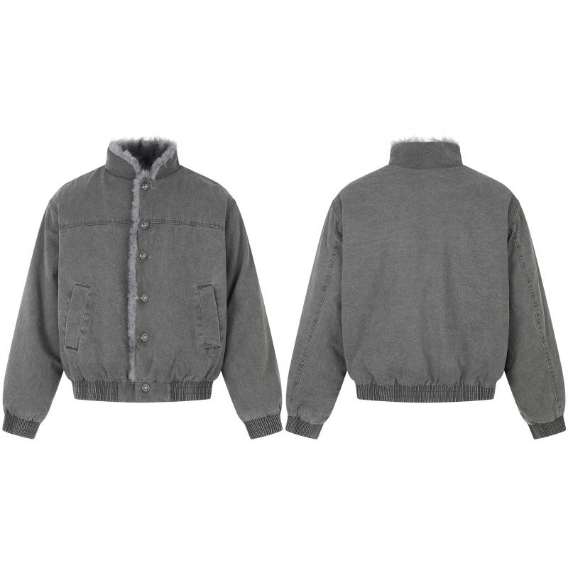 Men's short cut blouson jacket with faux fur lining, stand-up collar and elastic hem Chichicherry