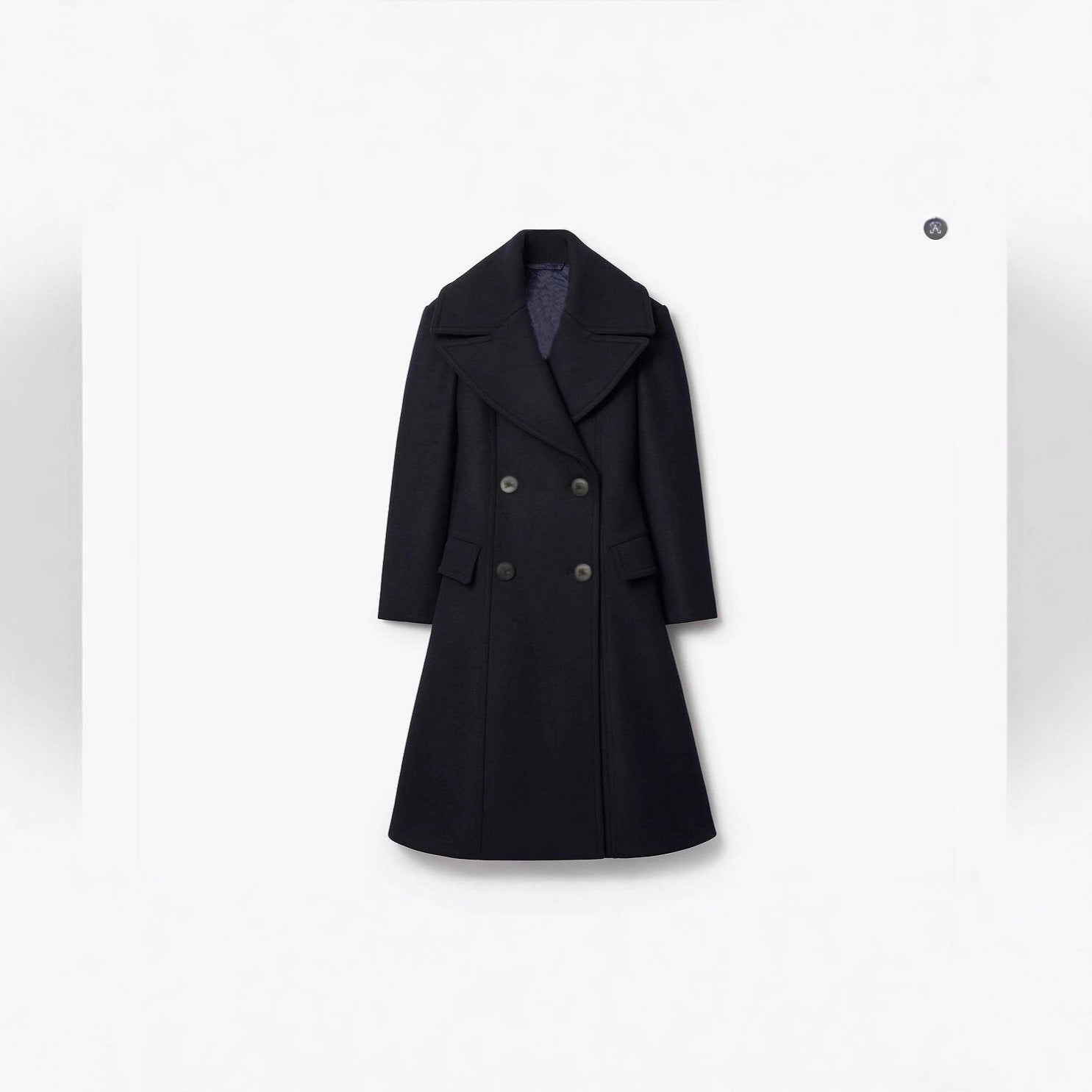 Women's Tailored Double-Breasted Wool Coat with Wide Shawl Collar and Flared Hem Chichicherry