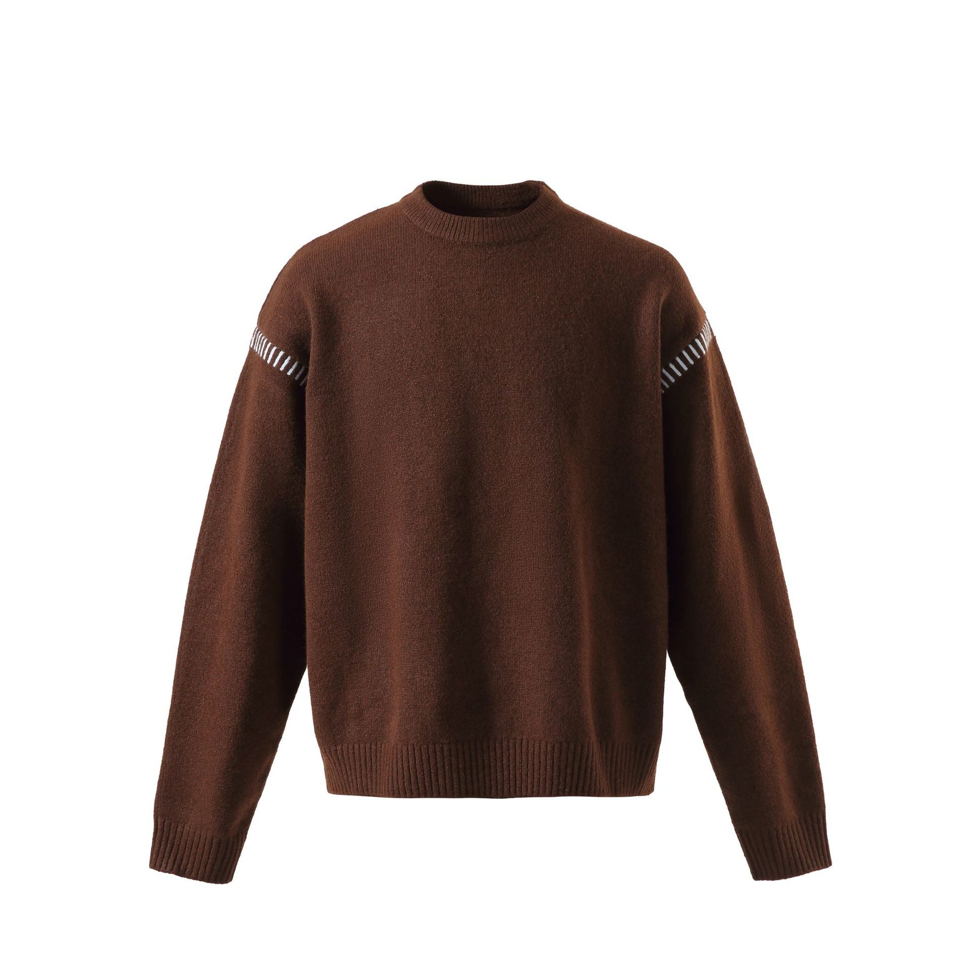 Women's Soft Oversized Wool Blend Sweater with Round Neckline and Decorative Shoulder Seam Chichicherry