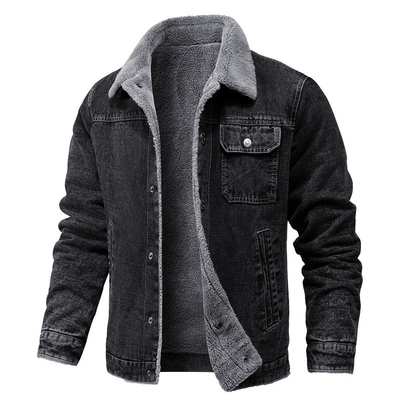 Men's Sherpa-lined denim jacket with teddy lining and chest pocket Chichicherry