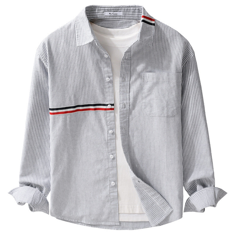 Men Striped Overshirt made of cotton blend with chest pocket and sporty contrast tape Chichicherry