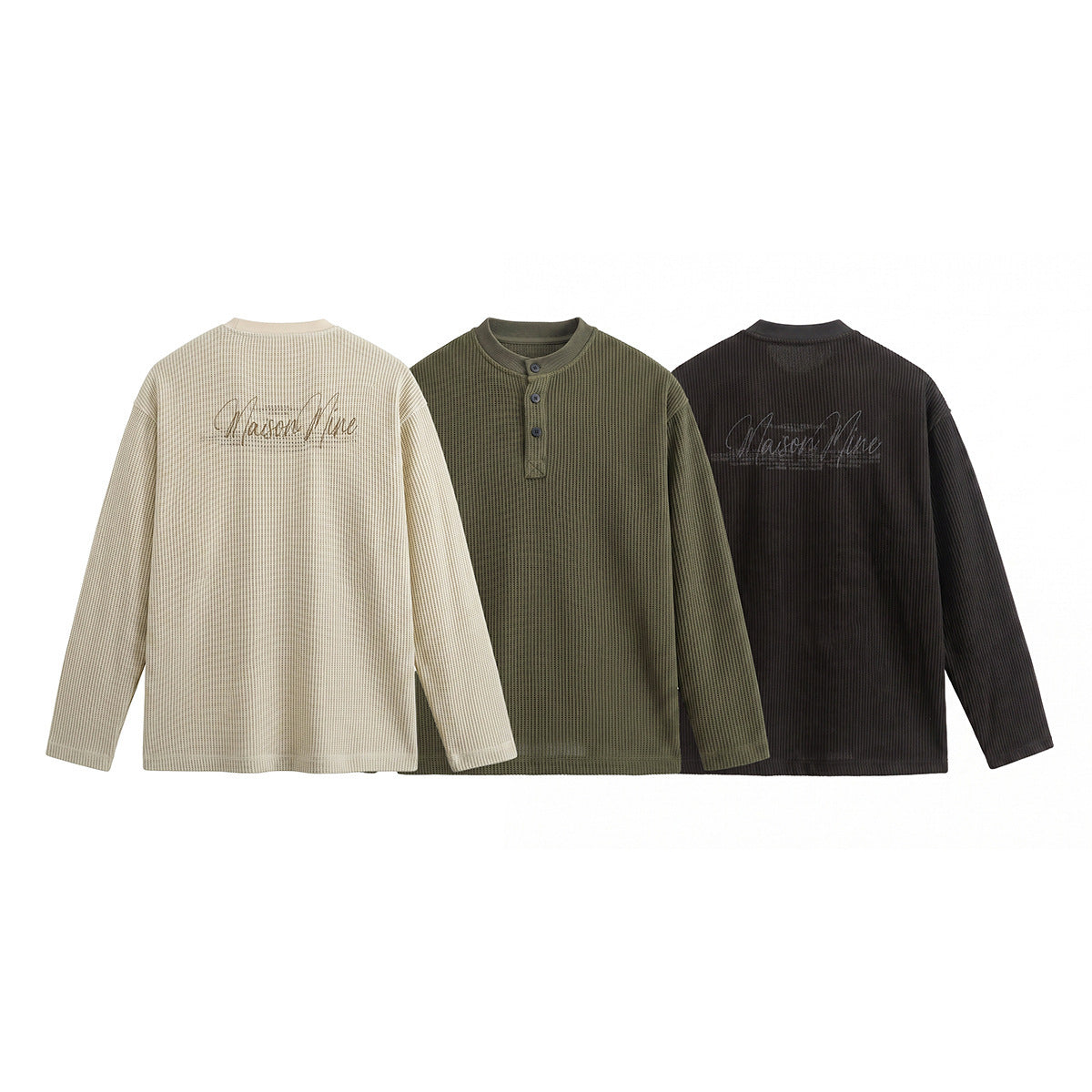 Men's waffle knit henley long sleeve shirt with button placket and relaxed fit Chichicherry