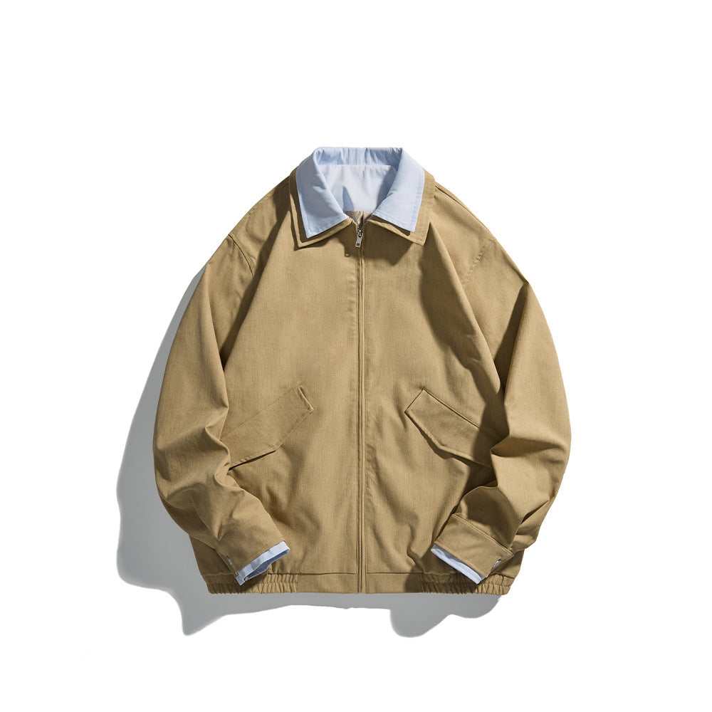 Men's short jacket in boxy cut made of sturdy canvas with contrasting lapel Chichicherry