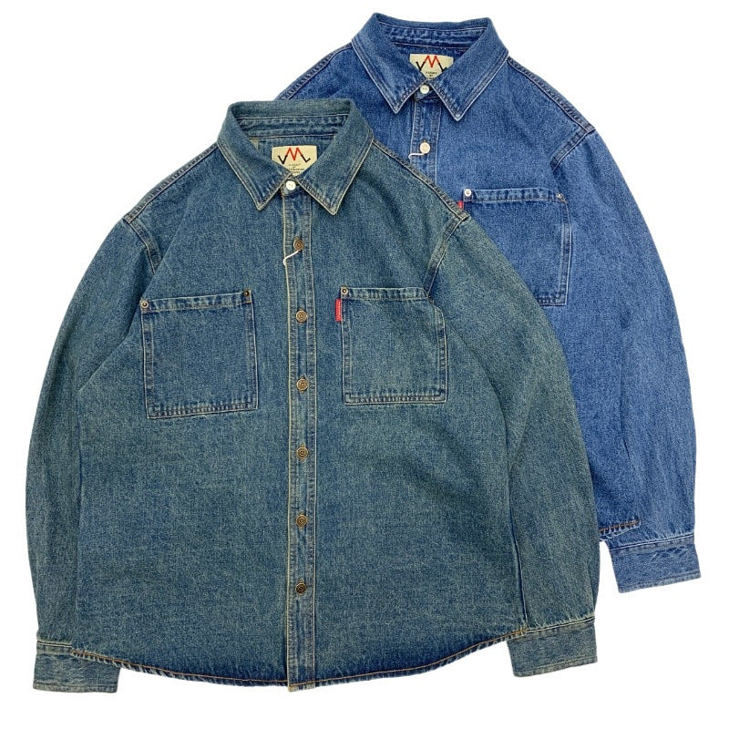 Herren Relaxed Denim-Hemdjacke mit aufgesetzten Brusttaschen und gerundetem Saum Chichicherry