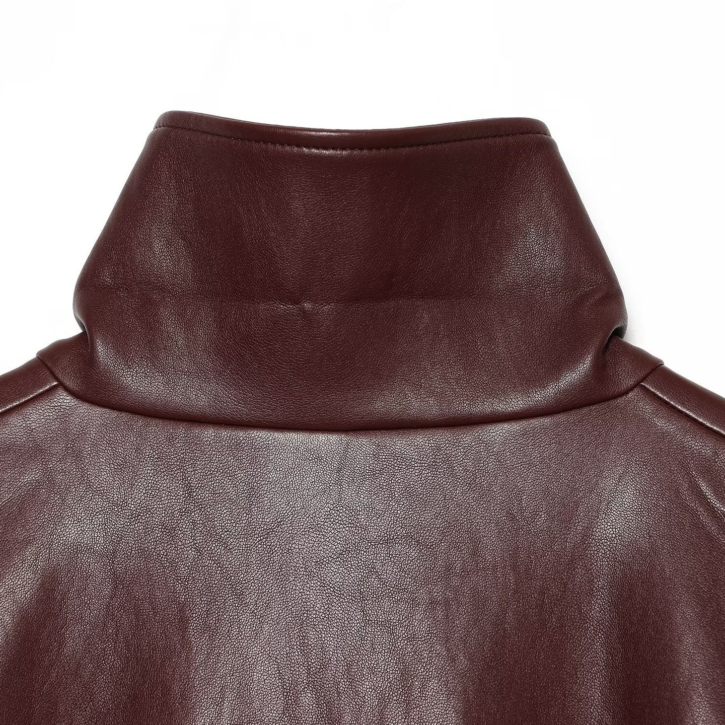 Women's Cropped Boxy Bomber Jacket in shiny leather look with high funnel collar Chichicherry