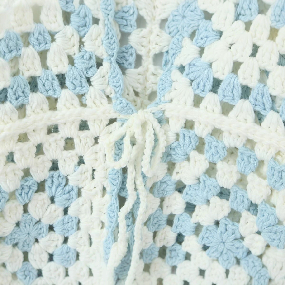 Women Crocheted Granny-Square Cardigan with Wide Sleeves and Ties Chichicherry