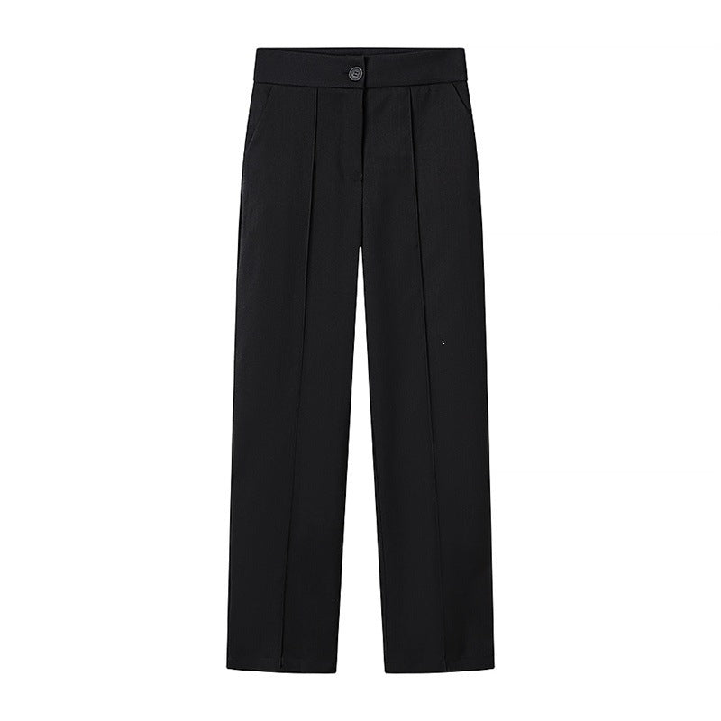 Women High-waisted Straight Pleated Trousers with Concealed Button Placket and Pressed Fold Chichicherry