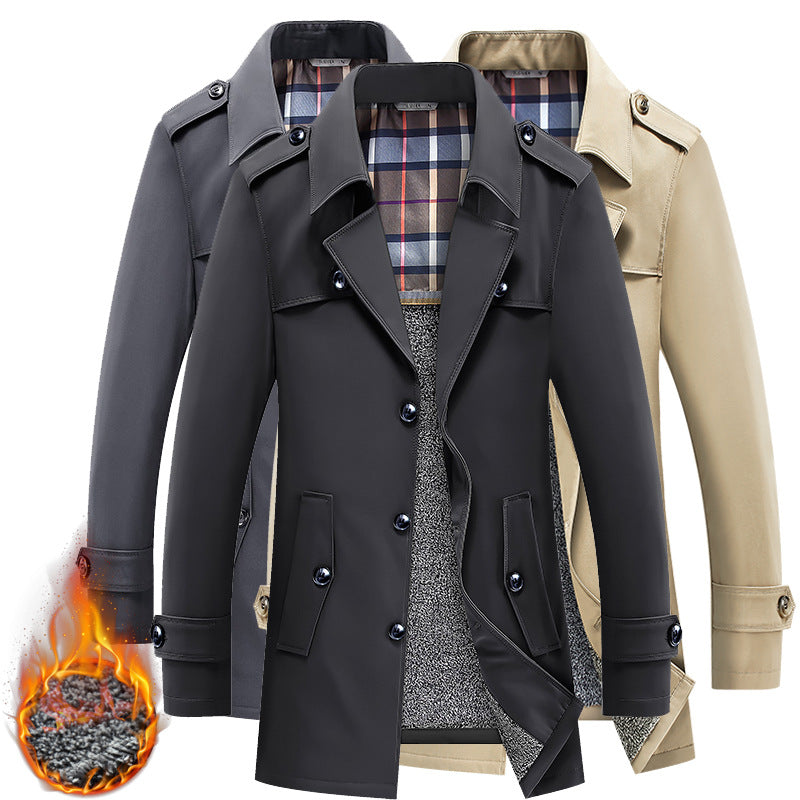 Men's Modern Short Coat in Trench Look with Checked Lining and Utility Pockets Chichicherry