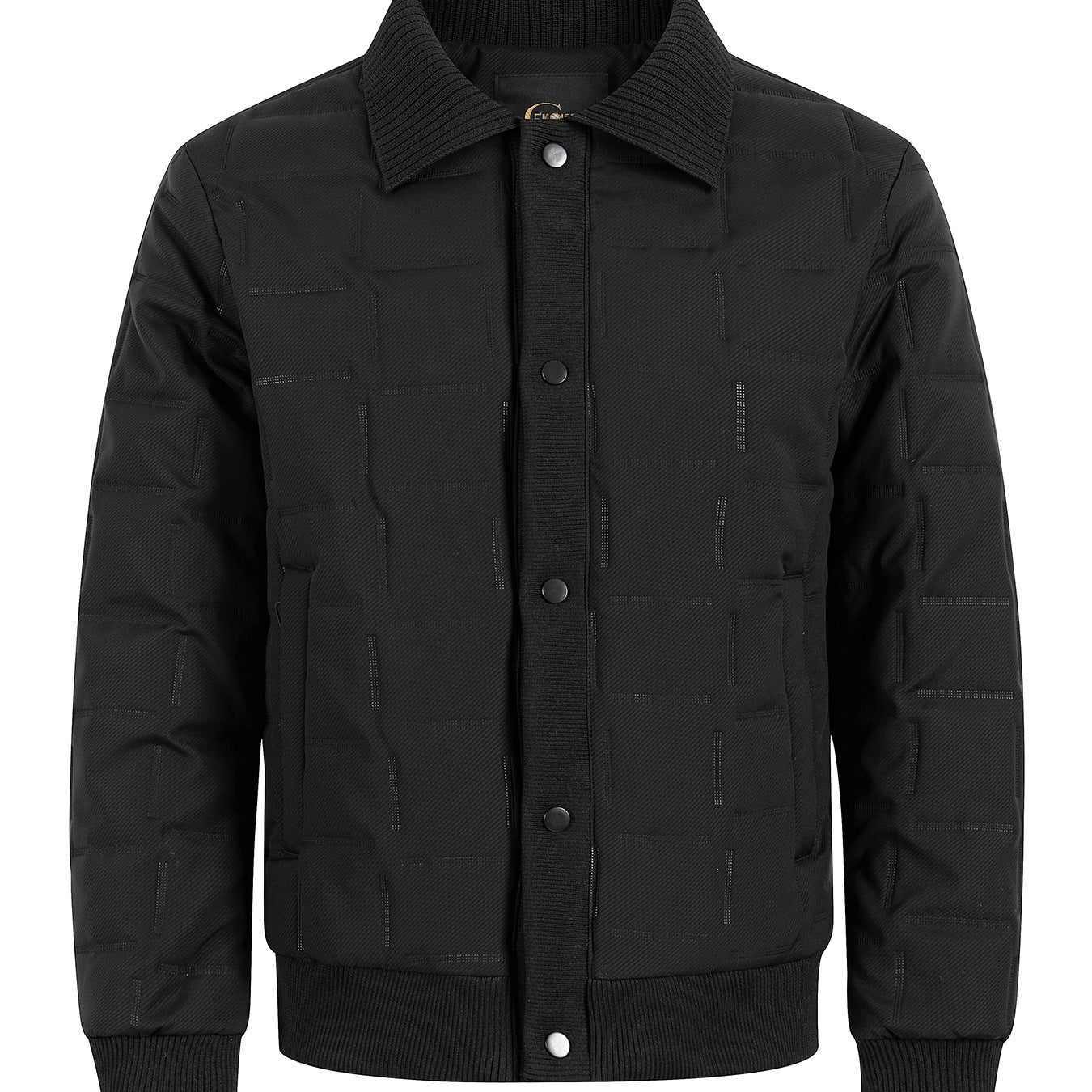 Men's Padded Bomber Jacket with Ribbed Collar and Square Quilting Chichicherry