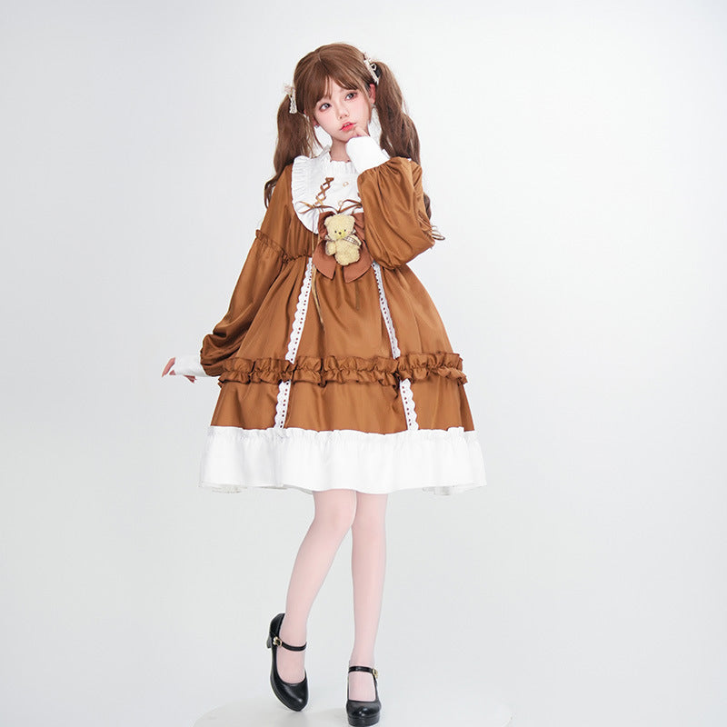 Women's Playful Costume Dress with Ruffles and Teddy Bear Motif Chichicherry