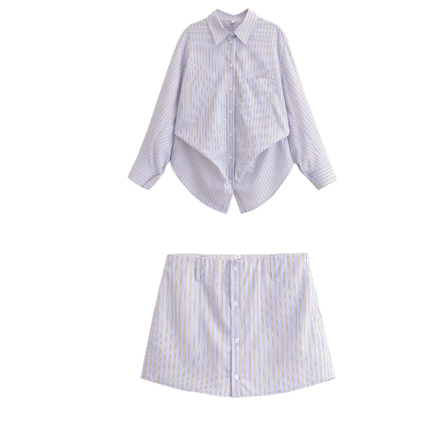 Women's Oversize Shirt Blouse with fine vertical stripes, chest pocket and rounded hem Chichicherry