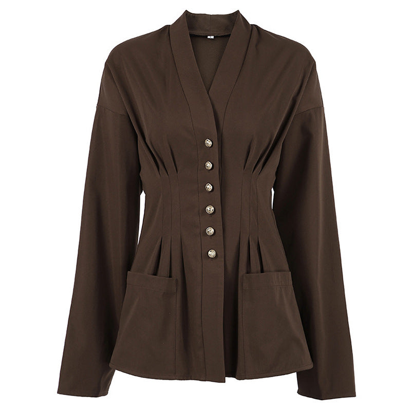 Women's tailored corset blazer with decorative button placket Chichicherry