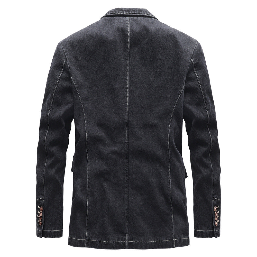 Men's Cotton Denim Blazer in Vintage Look with Contrast Stitching Chichicherry