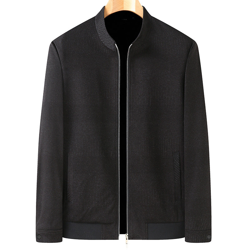 Men's Structured Bomber Jacket with Fine Stripe Texture and Concealed Zipper Chichicherry