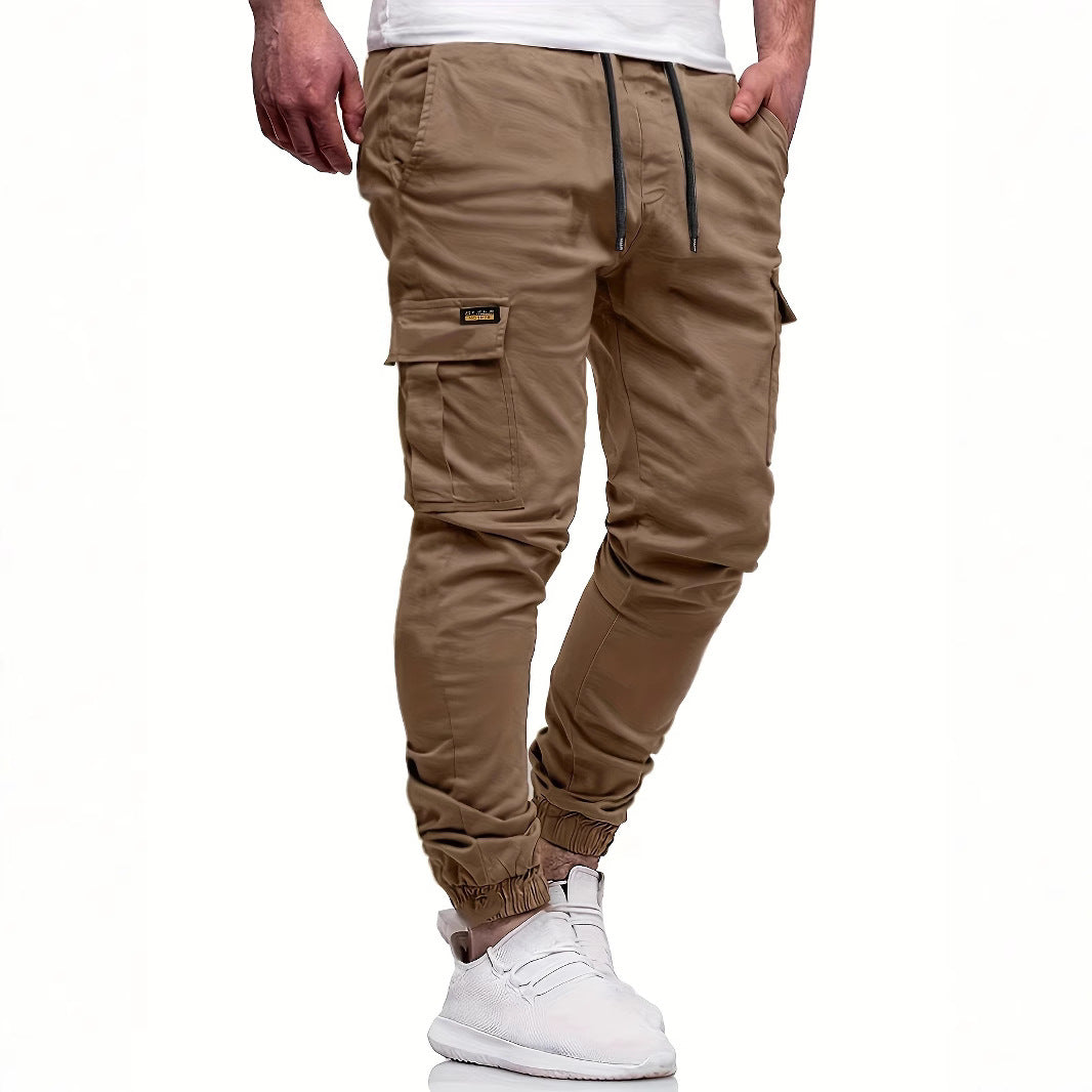 Men's Tapered Cargo Jogging Pants with Drawstring, Ankle Cuff & Multiple Pockets Chichicherry