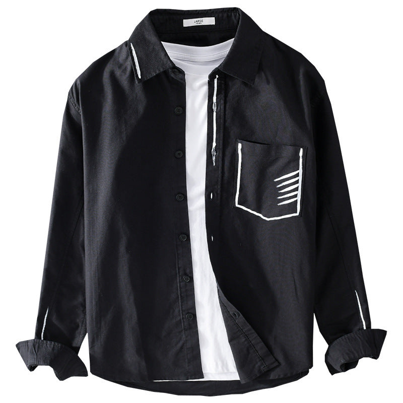 Men's Lightweight Cotton Overshirt with Contrast Stitching and Patch Chest Pocket Chichicherry